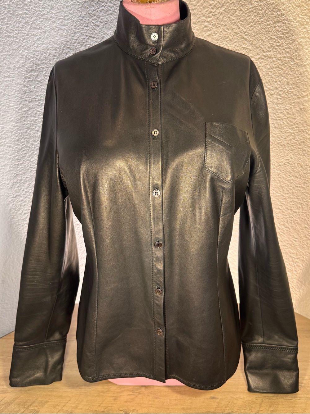 Piazza Sempione Black Lambskin Leather Shirt Jacket IT 48 US 12 Italy